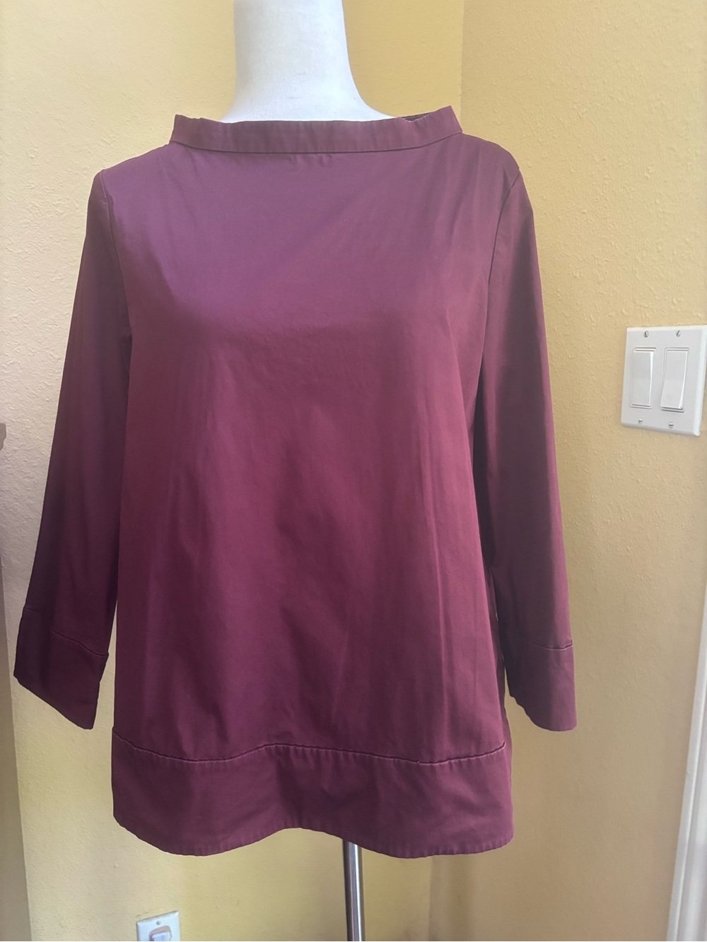 COS Burgundy Boatneck 3/4 Sleeve Tunic. Size 10